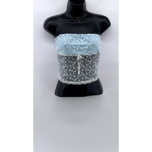 UNBRANDED Women’s Light Blue Mesh Embroidered Strapless Crop Top SZ S